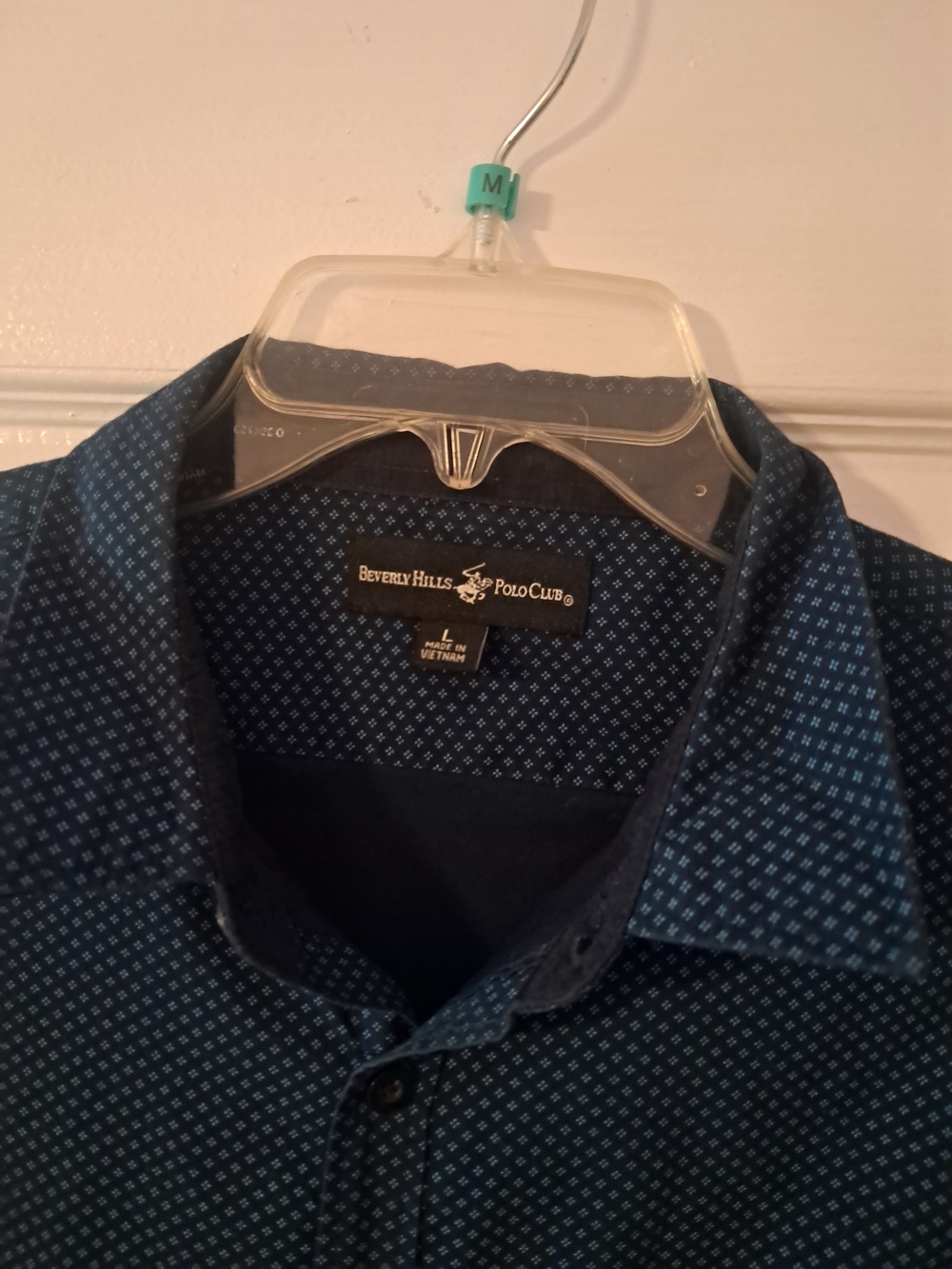 Beverly Hills Polo Club Men's Dark Blue Micro-Pattern Button-Down Shirt